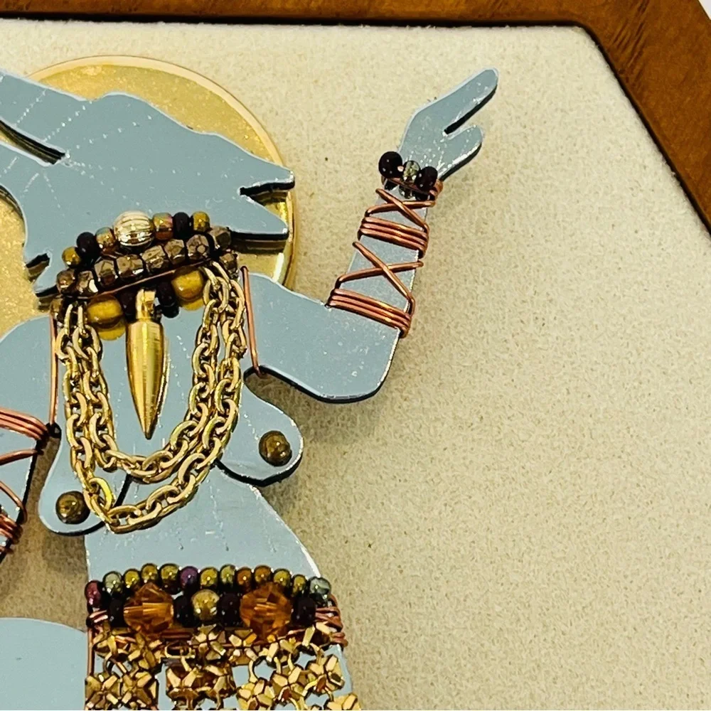 Vintage Liztech ‘94 Dancing Wolf Shaman Mirrored Brooch with Copper Wire Detail